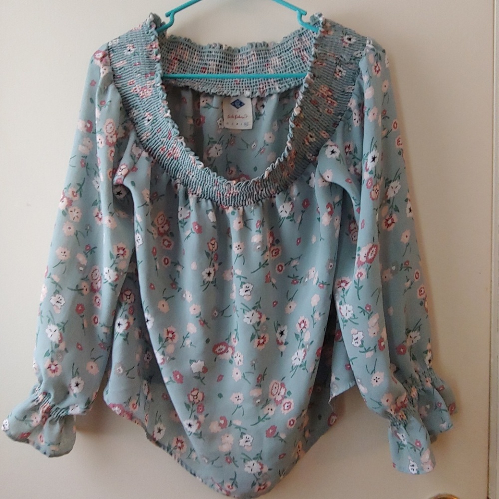 Off the Shoulder Blue Floral Top